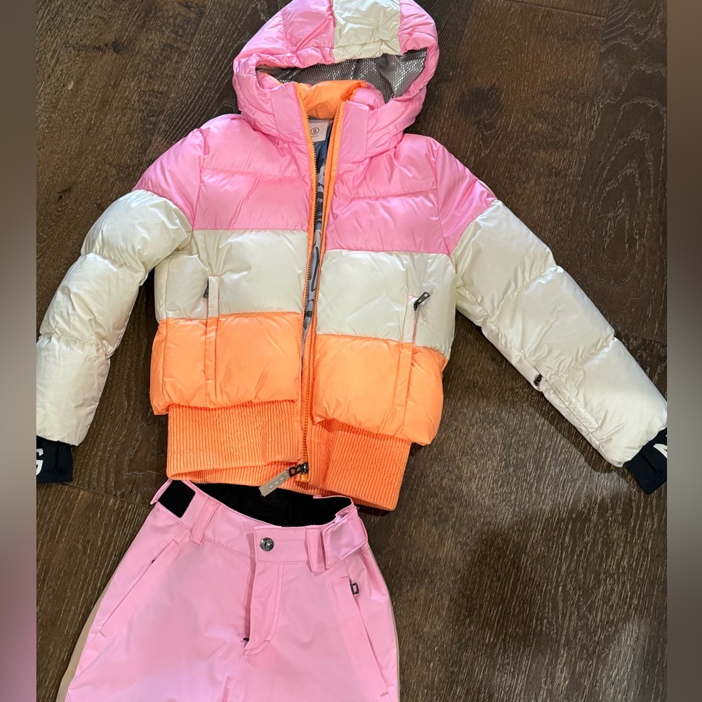 Girls youth bogner medium pink ski set worn once